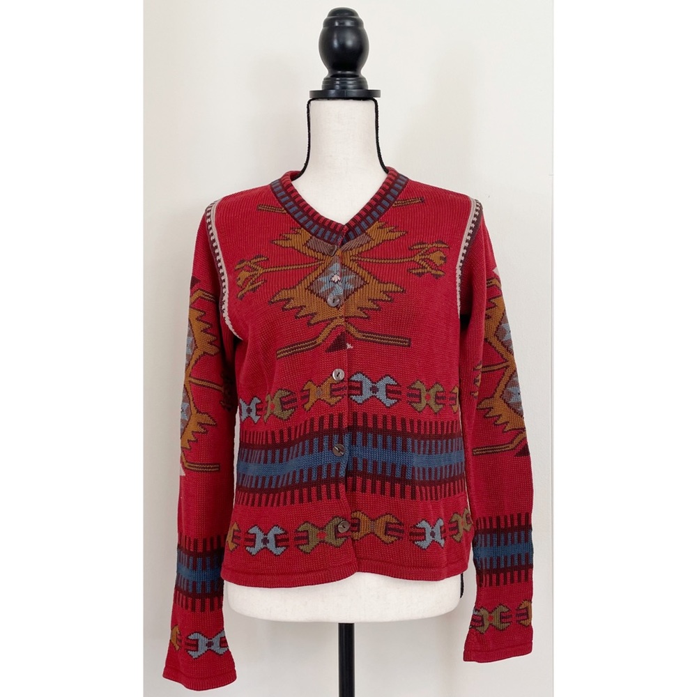 Peruvian Connection Red Patterned Pima Cotton Car… - image 1